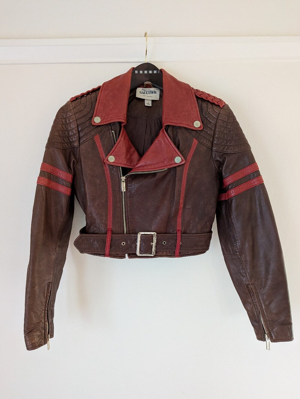 Jean Paul Gaultier for Target Red/Brown Cropped Leather Motorcycle Jacket - S